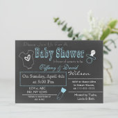 Chalkboard bleu Couple's Baby shower Invitation (Debout devant)
