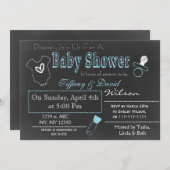 Chalkboard bleu Couple's Baby shower Invitation (Devant / Derrière)