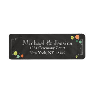 Chalkboard Bloemen Bruiloft Retouradres Label