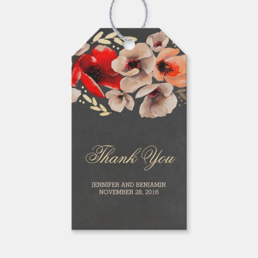 Chalkboard Bloemen Goud Rustieke Bruiloft Cadeaulabel (Voorkant)