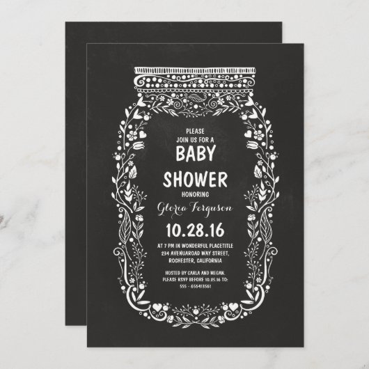Chalkboard Bloemmetselaar Jar Rustiek baby shower Kaart (Voorkant / Achterkant)