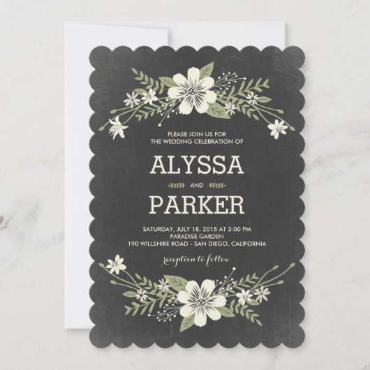 Chalkboard Blooms Invitations de mariage (Devant)