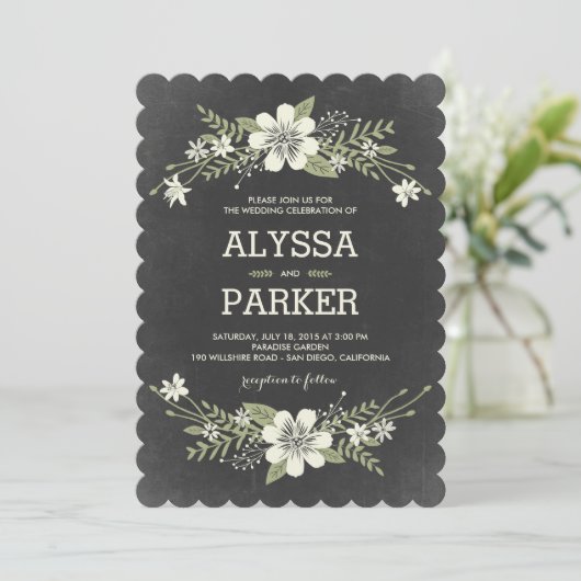 Chalkboard Blooms Invitations de mariage (Debout devant)