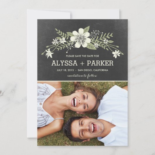 Chalkboard Blooms sparen de Datumkaarten Save The Date (Voorkant)