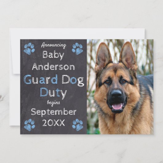 Chalkboard Blue Baby Chien Grossesse Faire-part (Devant)