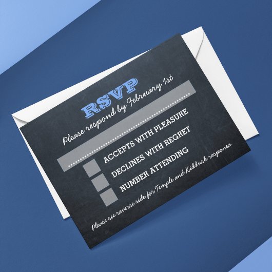 Chalkboard Blue Bar Mitzvah Big RSVP avec options