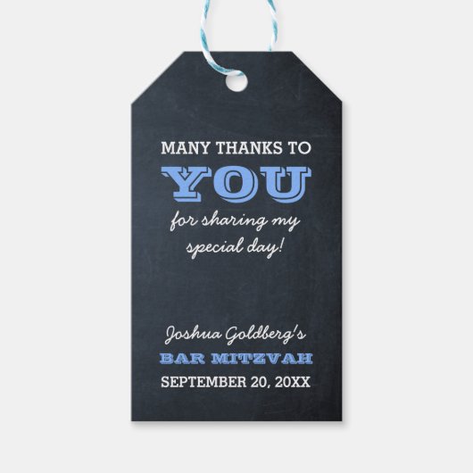 Chalkboard Blue Bar Mitzvah Dank u Cadeaulabel (Voorkant)