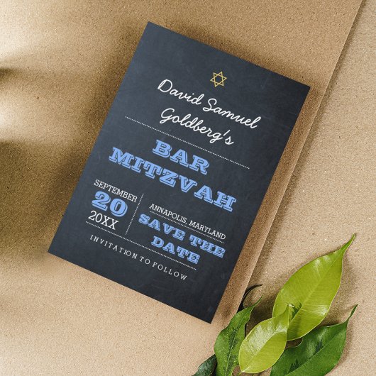 Chalkboard Blue Bar Mitzvah Enregistrer la carte D