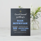 Chalkboard Blue Bar Mitzvah Save the Date Kaart (Staand voorkant)