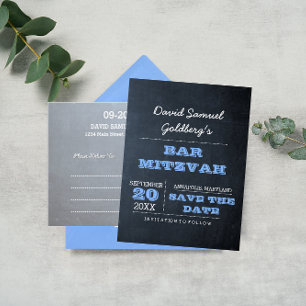 Chalkboard Blue Bar Mitzvah Sla de datum op Aankondigingskaart