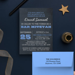 Chalkboard Blue Bar Mitzvah Uitnodiging
