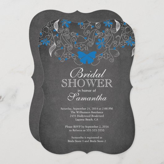 Chalkboard Blue Butterfly Floral Vrijgezellenfeest Kaart (Voorkant / Achterkant)