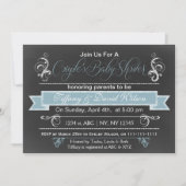 Chalkboard blue Couple's Baby shower Invitation Kaart (Voorkant)