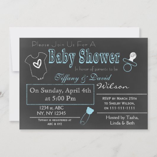 Chalkboard blue Couple's Baby shower Invitation Kaart (Voorkant)
