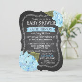 Chalkboard Blue Hydrangeas Baby shower Kaart (Staand voorkant)