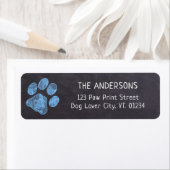 Chalkboard Blue Paw Print Address Etiket (Insitu)
