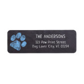 Chalkboard Blue Paw Print Address Etiket (Voorkant)