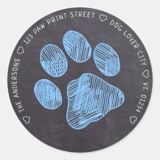 Chalkboard Blue Paw Print Address Label (Voorkant)