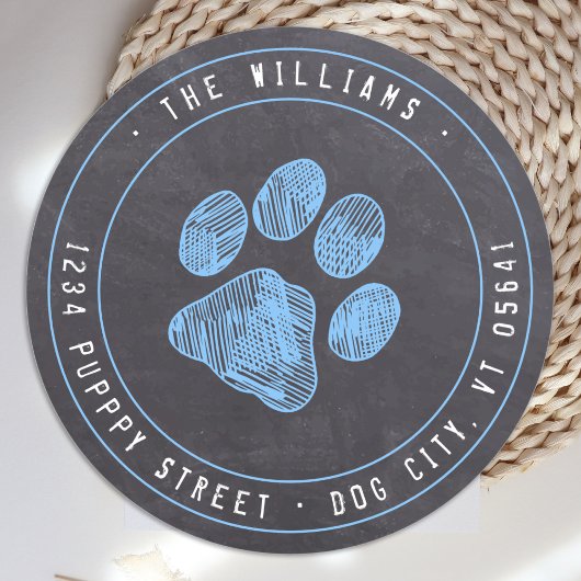 Chalkboard Blue Paw Print Address Label