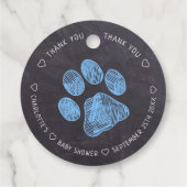 Chalkboard Blue Paw Print Baby shower Hartelijk da Bedankjes Labels (Achterkant)