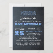 Chalkboard Blue Photo Bar Mitzvah Invitation (Devant)