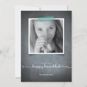 Chalkboard Blue Washi Tape Hanukkah Photo Card Feestdagenkaart