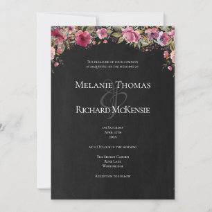 Chalkboard Blush Pink Floral Wedding Invitation Kaart