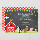 Chalkboard Boerderij Birthday Invitation Barnyard  Kaart (Voorkant / Achterkant)