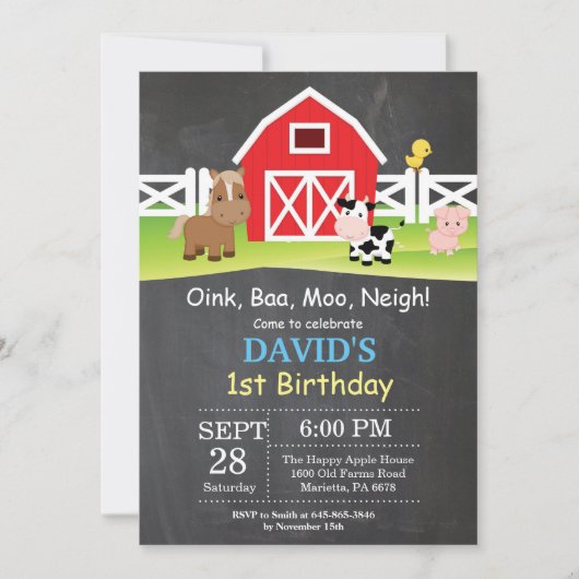 Chalkboard Boerderij Birthday Invitation Barnyard Kaart (Voorkant)