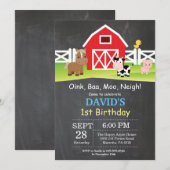 Chalkboard Boerderij Birthday Invitation Barnyard Kaart (Voorkant / Achterkant)