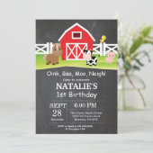 Chalkboard Boerderij Birthday Invitation Barnyard Kaart (Staand voorkant)