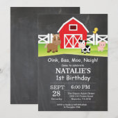 Chalkboard Boerderij Birthday Invitation Barnyard Kaart (Voorkant / Achterkant)