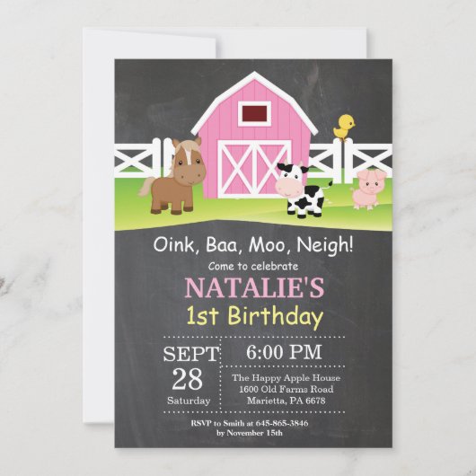 Chalkboard Boerderij Birthday Invitation Barnyard  Kaart (Voorkant)