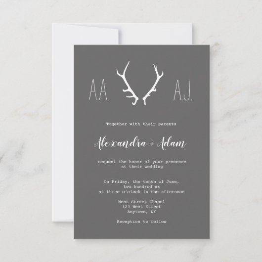 Chalkboard bois monogramme invitations de mariage (Devant)