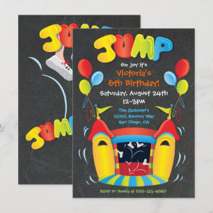 Chalkboard Bounce House BIrthday Party Invitation Kaart
