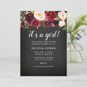 Chalkboard Bourgogne Floral Baby shower Invitation (Debout devant)