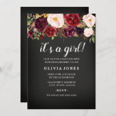 Chalkboard Bourgogne Floral Baby shower Invitation (Devant / Derrière)