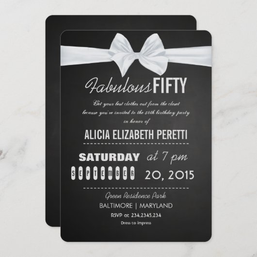 Chalkboard Bow Fabulous 50th Birthday Kaart (Voorkant / Achterkant)