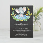 Chalkboard Boy Elephant Baby shower per Mail Kaart (Staand voorkant)