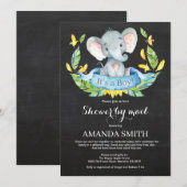 Chalkboard Boy Elephant Baby shower per Mail Kaart (Voorkant / Achterkant)