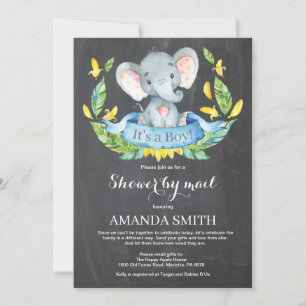 Chalkboard Boy Elephant Baby shower per Mail Kaart