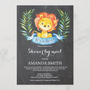 Chalkboard Boy Lion Baby shower via Mail Invitatio Kaart