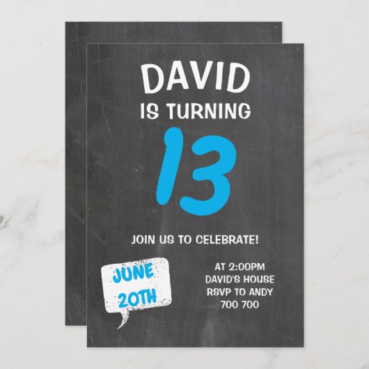 Chalkboard Boy Verjaardag Uitnodiging (Voorkant / Achterkant)