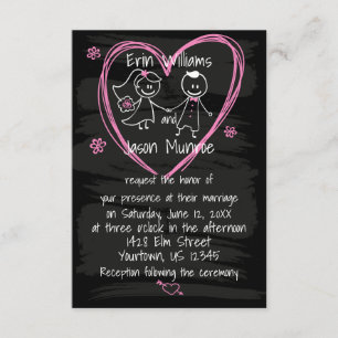 Chalkboard Bride and Groom Wedding Invitation Kaart