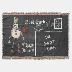 Chalkboard Briefkaart Blue Old Fashion Snowman Deken