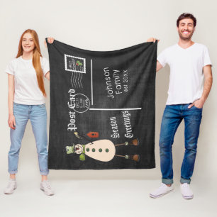 Chalkboard Briefkaart met een rustieke sneeuwman Fleece Deken
