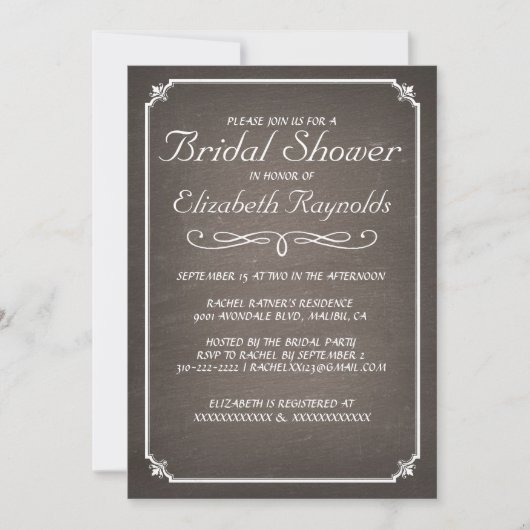 Chalkboard Brown Bridal Shower Invitations Kaart (Voorkant)
