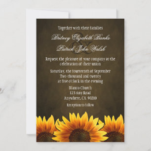 Chalkboard Brown Sunflower Wedding Invitting Kaart