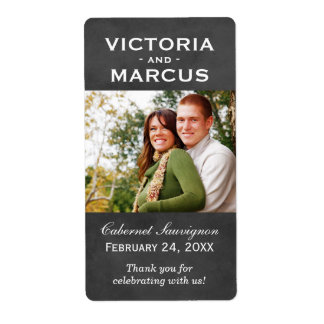 Chalkboard Bruiloft Monogram Foto Wijnfles Etiket