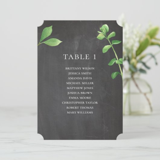 Chalkboard bruiloft zitkaart. Groene botanische Kaart (Staand voorkant)